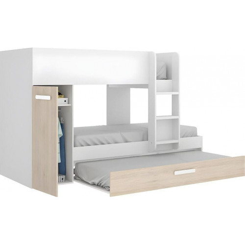 DeKit Cama Tren con armario 150 x 244 x 112 cm blanco/natural