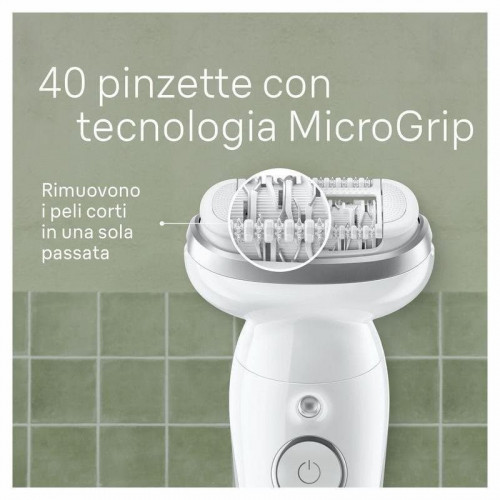 Depiladora Braun Silk-épil 9 9-011 MicroGrip 40 pinzas Plata Blanco Wet&Dry