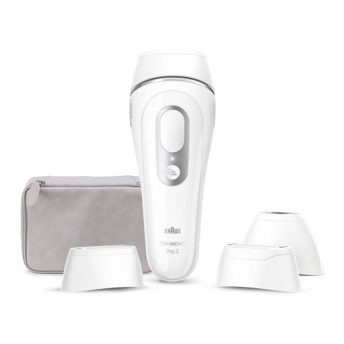 Depiladora IPL para mujer Braun Silk-expert Pro 3 PL3230 para cuerpo y cara, 3 cabezales Blanco / Plata
