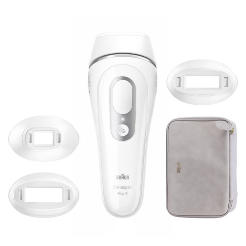 Depiladora IPL para mujer Braun Silk-expert Pro 3 PL3230 para cuerpo y cara, 3 cabezales Blanco / Plata