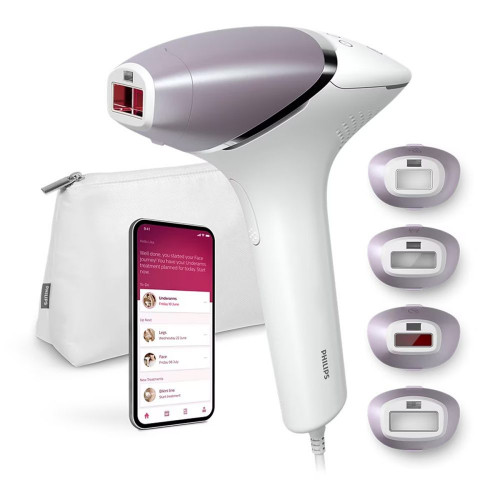 Depiladora IPL Philips Lumea Serie 8000, depilación permanente, luz pulsada, 4 cabezales, cara y cuerpo, sensor de piel inteligente Blanco