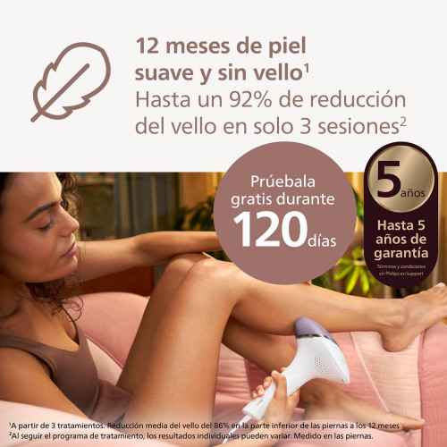 Depiladora IPL Philips Lumea Serie 8000, depilación permanente, luz pulsada, 4 cabezales, cara y cuerpo, sensor de piel inteligente Blanco