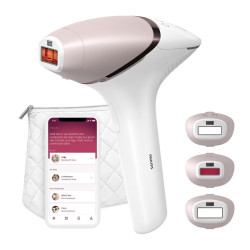 Depiladora IPL Philips Lumea Serie 9000, depilación permanente, uso sin cable, luz pulsada, 3 cabezales, cara y cuerpo, sensor de piel inteligente Blanco