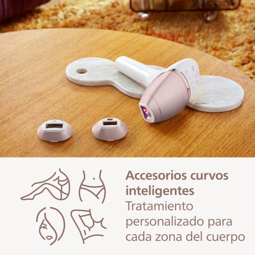 Depiladora IPL Philips Lumea Serie 9000, depilación permanente, uso sin cable, luz pulsada, 3 cabezales, cara y cuerpo, sensor de piel inteligente Blanco