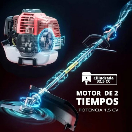 Desbrozadora gasolina 32,5cc 1,5cv motor 2t con discos