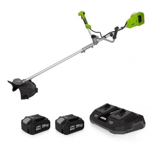 Desbrozadora sin Cable 40v + 2 baterías litio 4ah ø de corte 250-350 mm cuchilla e hilo de nylon + cargador rápido vito ego li