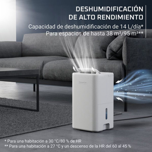 Deshumidificador Rowenta Extreme Dry Compact elimina hasta 14 litros de humedad al día, Cobertura 40 m2, 40db, DH525 Blanco