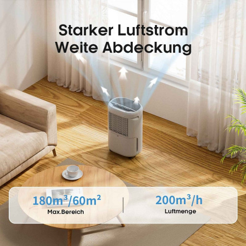 Deshumidificador Silencioso 20L para Espacios de 40-60㎡, Funcionamiento Silencioso 42dB, Doble Sistema de Drenaje
