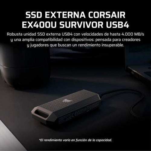 Disco Duro Corsair EX400U Survivor 2TB SSD Externo USB4 4000MB/s IP55