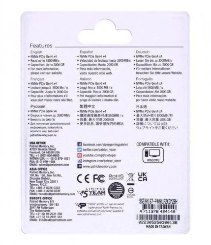 Disco Duro Patriot P400 Lite SSD M.2 PCIe NVMe