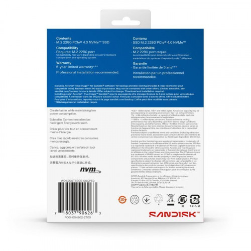Disco Duro SanDisk 2TB M.2 NVMe 7100 MB/s WD Blue SN5100 Encriptado