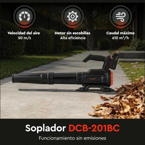 Dnipro-m Soplador de Hojas Batería 20v Brushless, 3 Velocidades Hasta 180 Km/h, 610 M³/h, 1,3 Kg, 2 Baterías 4ah + Cargador Dual – Dcb-201bc