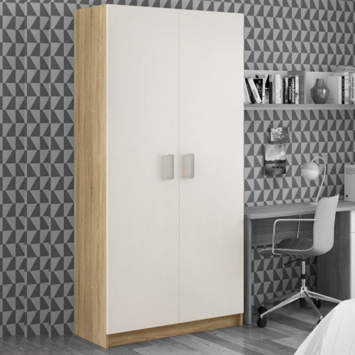 Dormitorio individual: cama nido compacta, armario, escritorio, 3 estantes – Rimini 05