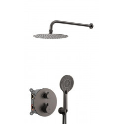 Ducha empotrada termostática GME SLIM titanio redondo. Rociador a pared 25 cm Antical 3 vías