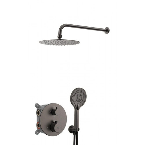 Ducha empotrada termostática GME SLIM titanio redondo. Rociador a pared 25 cm Antical 3 vías
