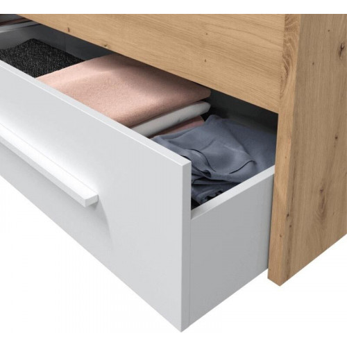 Due-Home Noa Cama Individual con 2 Cajones, Blanco Artik / Roble Nodi (017436W)