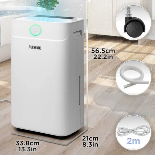 Duronic DH201 Deshumidificador 440W hasta 20L/día Depósito 5,1L con drenaje continuo Temporizador 1-24h Control humedad 30-80% Secado de ropa