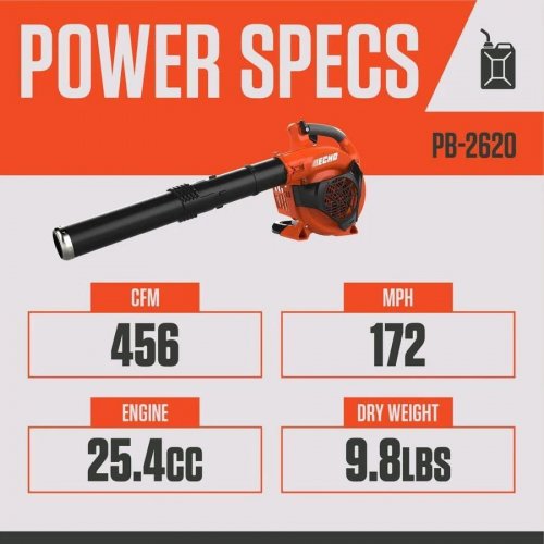 ECHO Soplador de hojas de mano PB-2620 de la serie X de 172 MPH 456 CFM 25.4 cc de gas de 2 tiempos