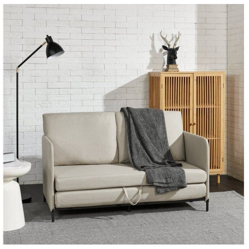 en.casa Sofa bed Soini reclining function 2-seater beige 125x78x67 cm