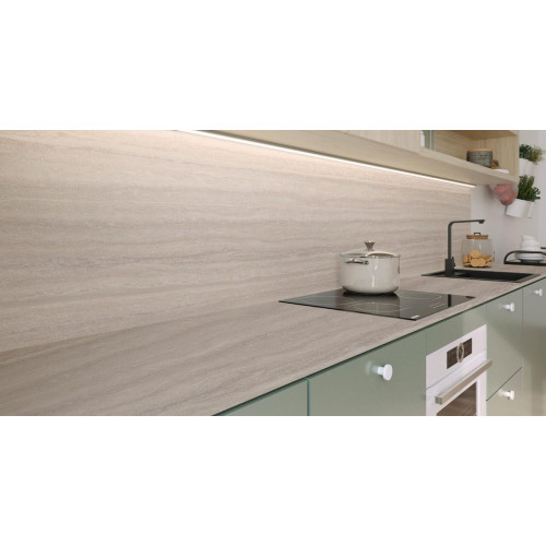 Encimera de cocina laminada compacta Milos travertino 360x63 cm espesor 13mm