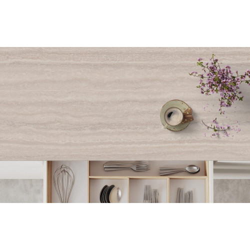 Encimera de cocina laminada compacta Milos travertino 360x63 cm espesor 13mm
