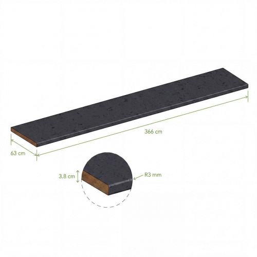 Encimera de cocina laminada hidrófuga Hudson piedra carbon mate 360x62 cm espesor 38mm