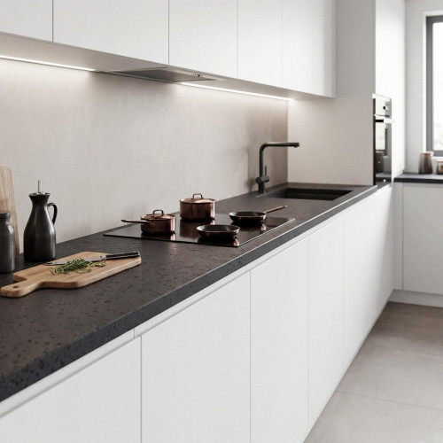 Encimera de cocina laminada hidrófuga Hudson piedra carbon mate 360x62 cm espesor 38mm