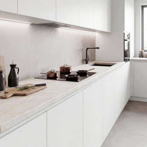 Encimera de cocina laminada hidrófuga Hudson porcelain gold mate 360x62 cm espesor 38mm