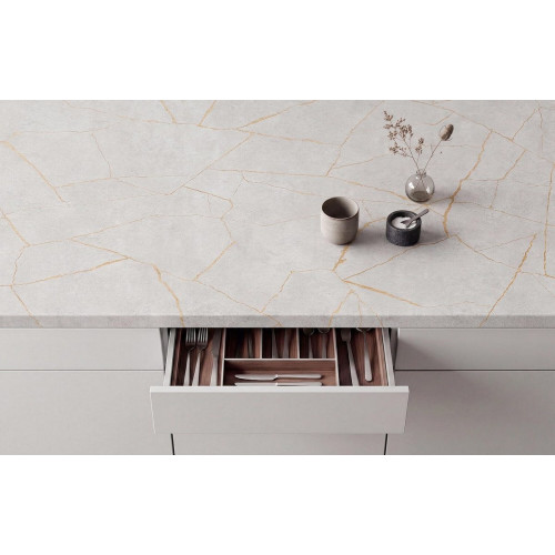 Encimera de cocina laminada hidrófuga Hudson porcelain gold mate 360x62 cm espesor 38mm