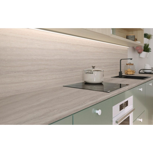 Encimera de cocina laminada hidrófuga Milos travertino 360x63 cm espesor 38mm