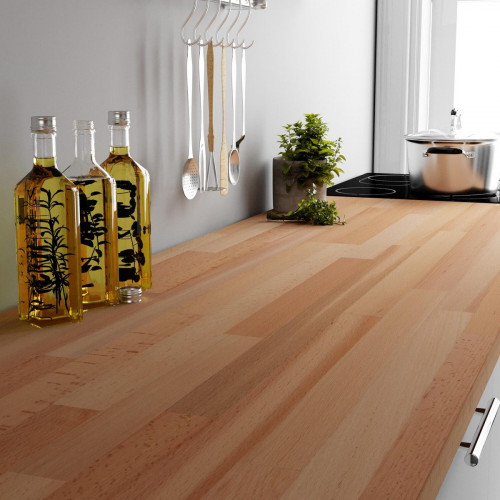 Encimera de cocina madera maciza Haya mate 250x65 cm espesor 38mm