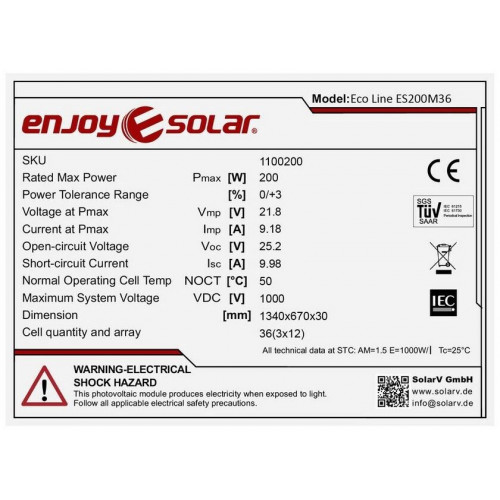 Enjoy-Solar Solarpanel PERC 200W