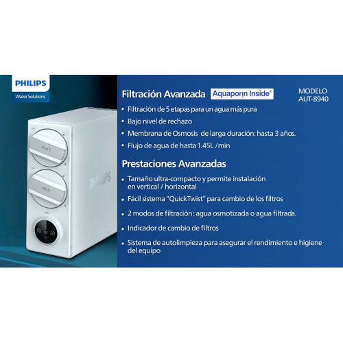 Equipo de ósmosis PHILIPS Pack osmosis + grifo 3 vias 5 etapas