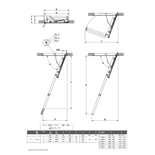 Escalera escamoteable pino plegable alto máximo 282cm Euroiso 26 de 120x60cm