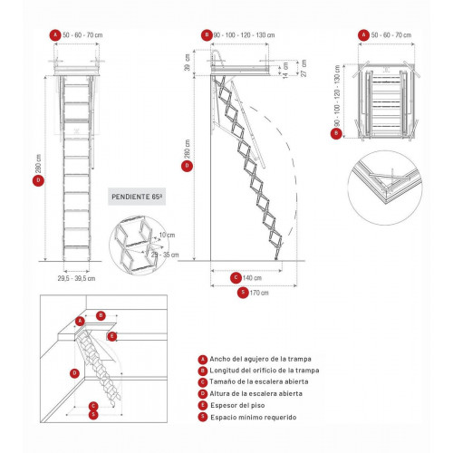 Escalera escamoteable plegable de buhardilla 60x90x280