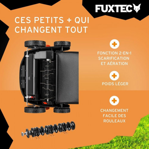 Escarificador eléctrico FUXTEC FX-EV320ECO aireador de césped 1300 W, 32 cm de anchura de trabajo