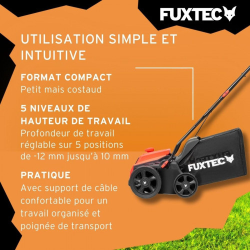 Escarificador eléctrico FUXTEC FX-EV320ECO aireador de césped 1300 W, 32 cm de anchura de trabajo