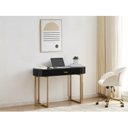 Escritorio consola con 1 cajón - MDF lacado y metal - Negro y dorado - TORELI