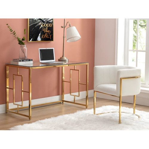 Escritorio de cristal templado y acero - Dorado y transparente - CLOTILDE