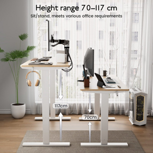 Escritorio Elevable Eléctrico 80x160 cm, Altura 70-117 cm, Función memoria, Rebote en caso de resistencia, Modo ahorro de energía HOMAVO