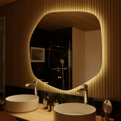 Espejo de baño asimétrico con luz LED ambiente Modern Meteor 100x90 cm con antivaho, táctil