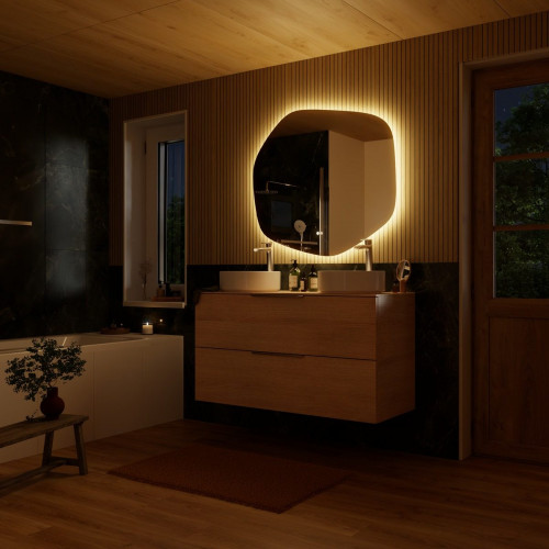 Espejo de baño asimétrico con luz LED ambiente Modern Meteor 100x90 cm con antivaho, táctil
