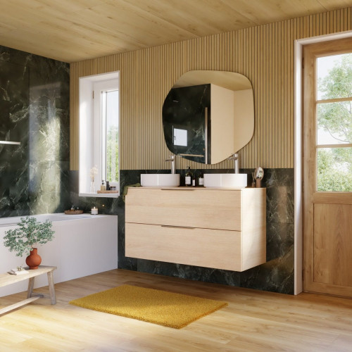 Espejo de baño asimétrico con luz LED ambiente Modern Meteor 100x90 cm con antivaho, táctil