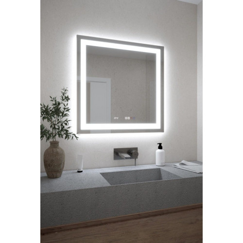 Espejo de baño cuadrado con luz LED funcional ALL 80x80cm con antivaho, táctil, altavoz color plata
