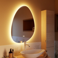 Espejo de baño irregular con luz LED ambiente New Pebble 60x80 cm con antivaho, táctil color transparente