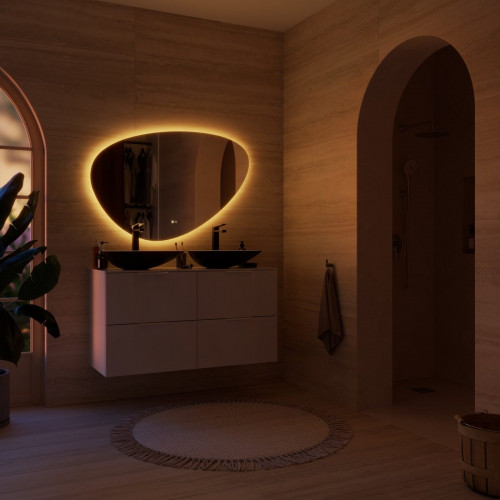 Espejo de baño irregular con luz LED ambiente New Pebble 60x80 cm con antivaho, táctil color transparente