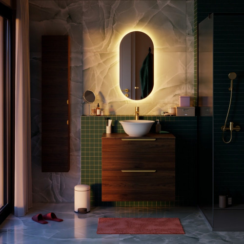Espejo de baño ovalado con luz LED ambiente Modern Pill 40x80 cm con antivaho, táctil
