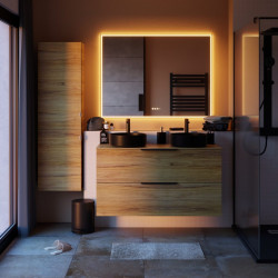 Espejo de baño rectangular con luz LED ambiente New Frame 120x90 cm con antivaho, táctil color negro