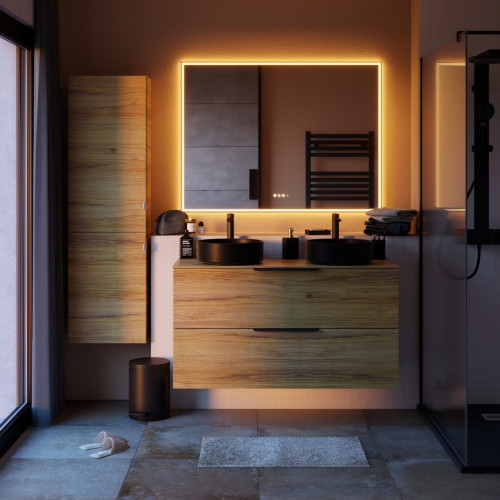 Espejo de baño rectangular con luz LED ambiente New Frame 120x90 cm con antivaho, táctil color negro