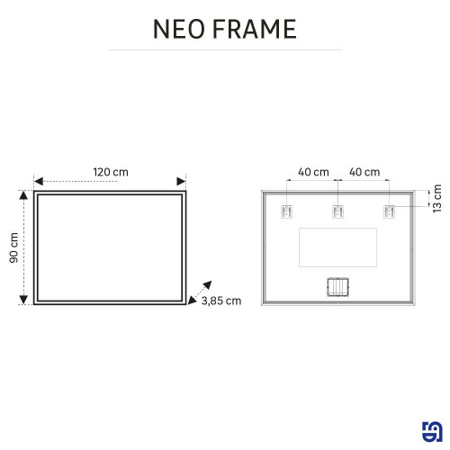Espejo de baño rectangular con luz LED ambiente New Frame 120x90 cm con antivaho, táctil color negro